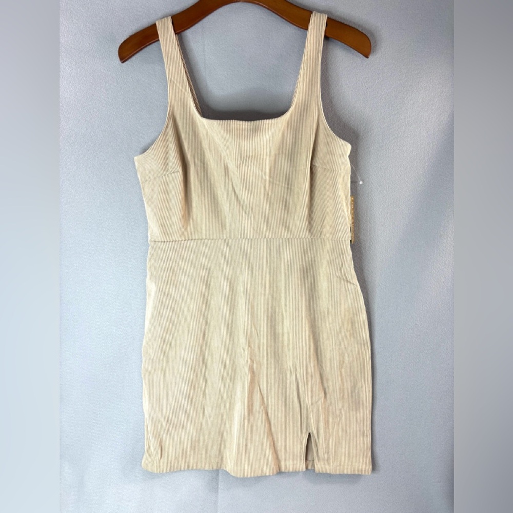 Riley & James XL Ribbed Beige Square Neck Jumper Mini Dress